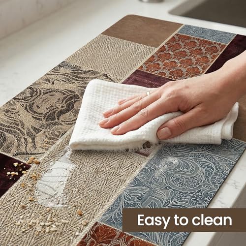 Image of Yellow Weaves- Non-Slip Kitchen Floor Mats, Water Absorbent, Rugs,Standing Rubber Mats for Kitchen, Office, Sink and Laundry Room, Multi Patchwork (Pack of 2)