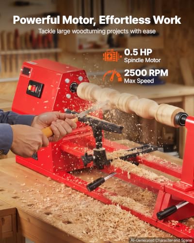 Image of VEVOR Wood Lathe 1 /2 HP 14 inch x 40 inch Benchtop Wood Lathe Machine 4 Speeds, 930 /1500 /2050 /2500 RPM, with Tool Rest, Wrenches, Faceplate, Heavy Duty, for Beginner Professional Woodworking, Woodturning
