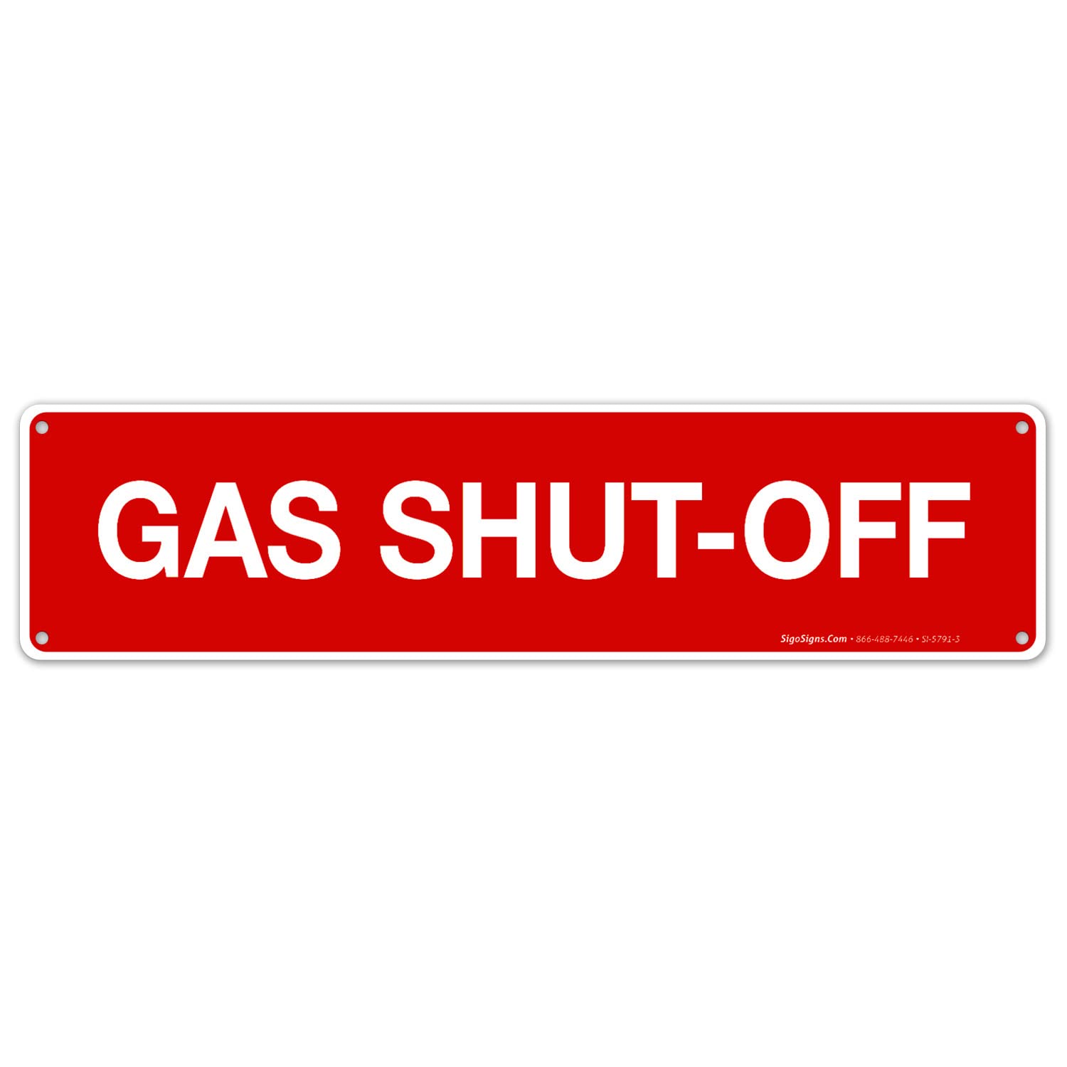 Gas Shut-Off Sign, Fire Safety Sign, 3x12 Inches, Rust Free .040 Aluminum, Fade Resistant, Indoor/Outdoor Use, Made in USA