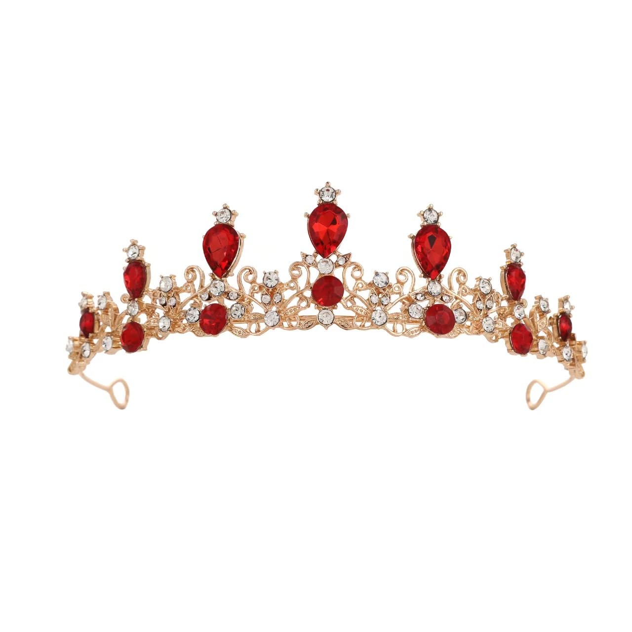Caelumdecor Women's Red New Bridal Crown Tiara Rhinestone Hair Accessories Wedding Prom Headpiece