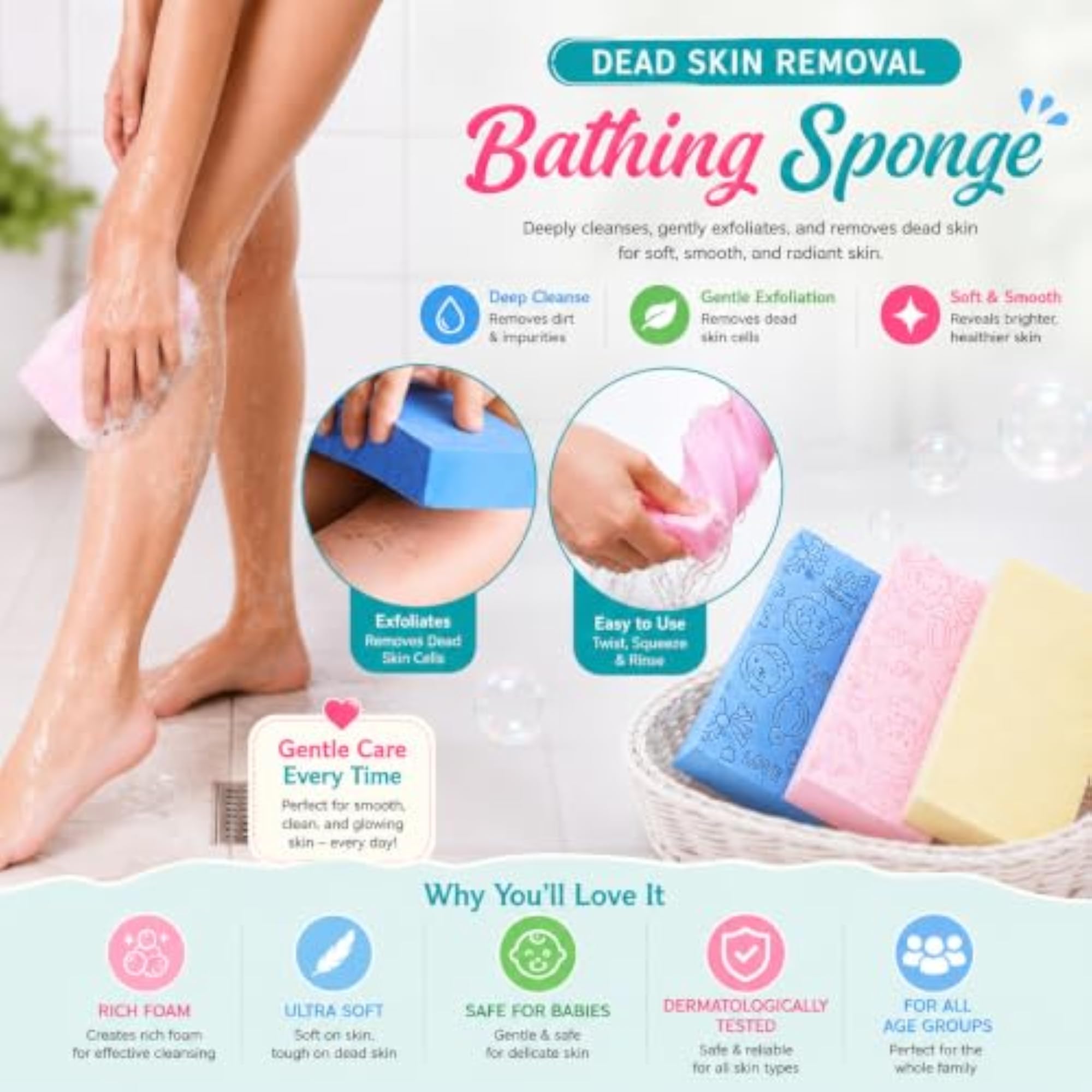 Japanese Spa Bath Sponge, Ultra Soft Dead Skin Remover