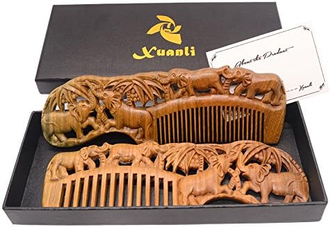 Xuanli® 2pcs Natural SandalWood Comb Hair Care Anti Static Wooden Hair Massage Natural Brush Beard Comb (M012)
