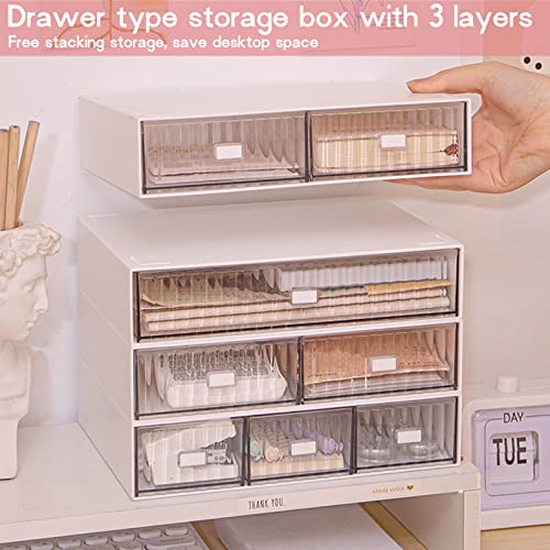 VASZOLA Stackable Desk Organizer with 6 Drawers, 3 Tier Plastic Desk Storage Box Desktop Drawers, Detachable Makeup Storage Office Stationery Supplies Organizer for Desk Office School Home - Image 6