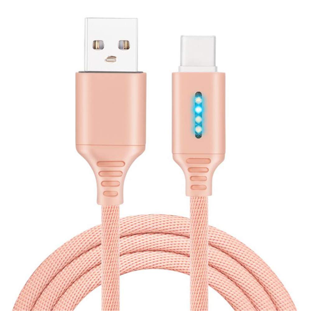 HozoraAuto Cut-off Fast Charging Nylon Cable,Auto Disconnect Smart Phone Data Cord (Type C, Rose Gold)