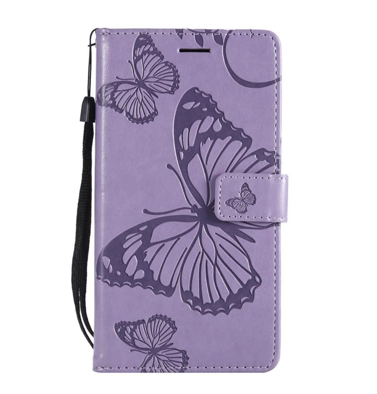 TELETEL Butterfly Embossing Pu Leather Diary Flip Wallet Case Cover with Card Holder| Magentic Closure (Purple) for Nokia 6