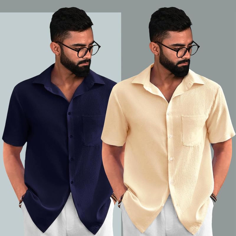 Image of Tee Projekt Textured Shirts for Men l Short Sleeve Shirt l Regular Fit Summer Shirts (Pack of 2)