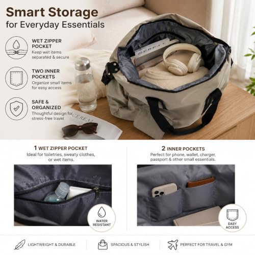 Image of Storite Travel Duffel Bag, Khaki, 42x15x35 cm