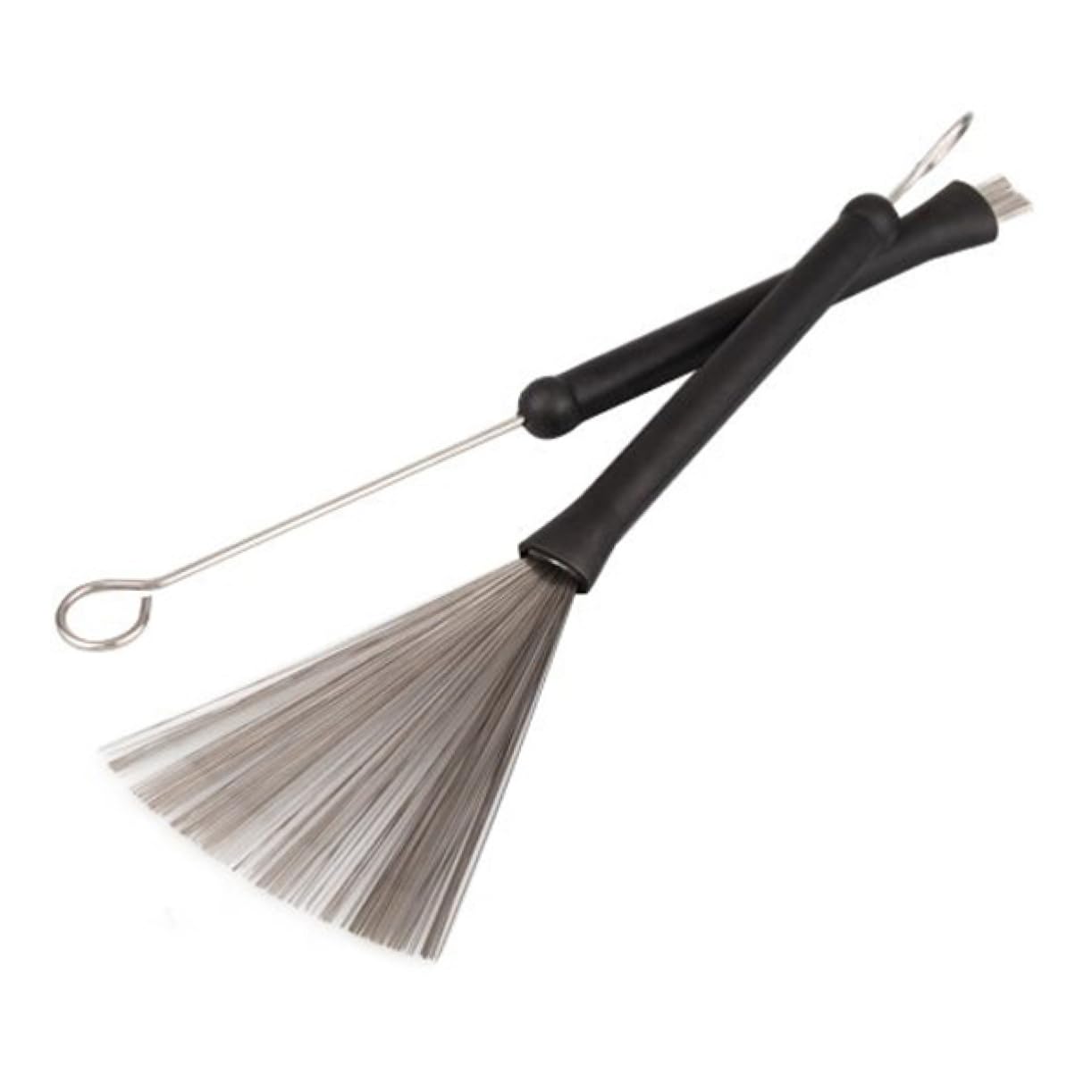 BESTonZON 2pcs Retractable Loop End Metal Steel Wire Strands Drum Sticks 320mm Full Length Rust Preventing Rubber Tip for Lighter Volume Playing