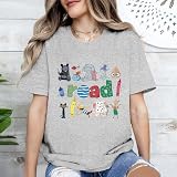 InterStellux Teacher Tshirt - Reading Book Shirt - 100th Day of School T Shirts - First Day of School Shirts - Back to School Shirt - Teacher Appreciation Gifts - Gifts for Teacher's Day (Grey,M)