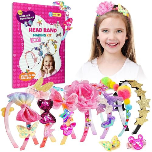 Image of DIY Hair Accessories - Make Your Own Fashion Headbands, Arts and Crafts Gift for Girls Ages 4-9, Headband Making Kit for Ages 5-7, Birthday Gifts for Girls Toys 4-8+