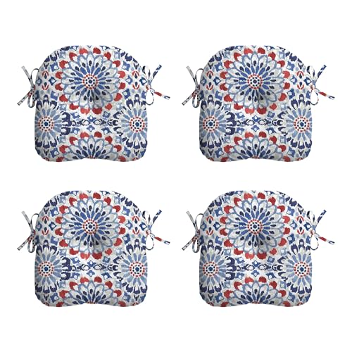 Image of Arden Outdoor Tufted Bistro Seat Cushion, Set of 4, 14.5 in x 15 in, Rain-Proof, Fade Resistant Clark Blue