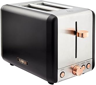 Tower T20036RG Cavaletto 2-Slice Toaster with Defrost/Reheat, Stainless Steel, 850W, Black and Rose Gold
