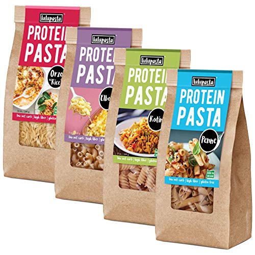 High Protein Pasta, 22g, Made with Lupin Flour & Sunflower Flour, 5g Net Carb, Gluten Free, Keto Pasta, Low Carb Pasta, Lupin Pasta by lulupasta (Variety, Variety 4 Pack)