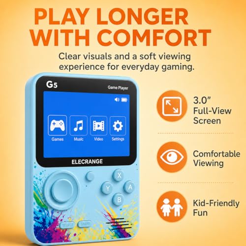 Image of G5 Handheld Retro Game Console with 3.0 Inch Colour Screen, 1000mAh Rechargeable Battery, AV TV Output, Portable Video Game Player for Kids & Adults, Multicolour