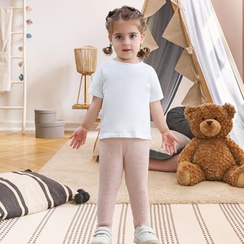 3 Pack Baby Girl Pants Soft Ribbed Leggings for Toddler Girl Newborn Cotton Bottoms Casual Playing Pull On Sweatpants3