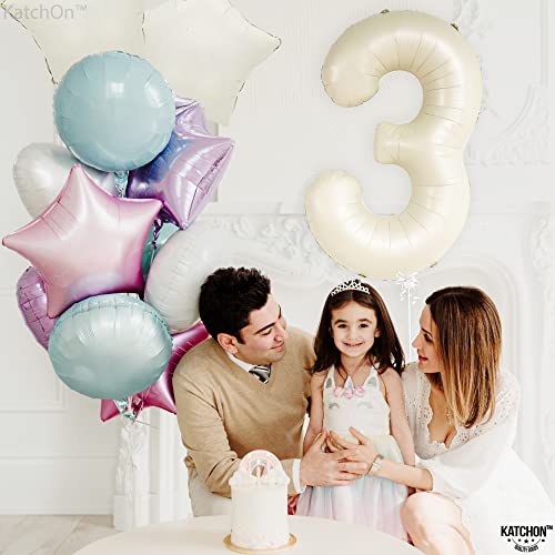 Image of KatchOn Cream White Number 3 Balloon Neutral 40 Inch | Three Balloon, 3 Balloon Number for Young Wild and Three Birthday Decorations Girl 3 Foil Balloons, 3 Anniversary Decorations
