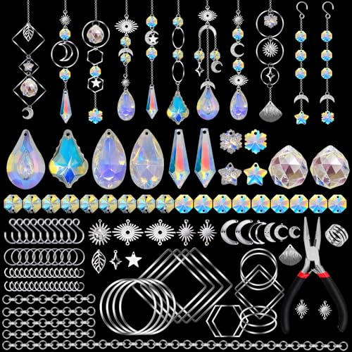 Ensemble de Cristaux Suncatcher 200pcs Ensemble de Carillons Éoliens Attrape-soleil à Faire Soi Même Décoration de Fenêtre Carillon à Vent avec Pendentif en Cristal Cristal Suspendu pour Maison Jardin