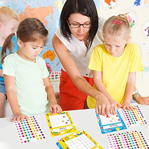 Pack-of-64-Incentive-Chart-Yoklili-Colorful-Rainbow-Space-Theme-Desk-Incentive-Pad-for-Classroom-Teachers-Students-Includes-1600-Star-Stickers