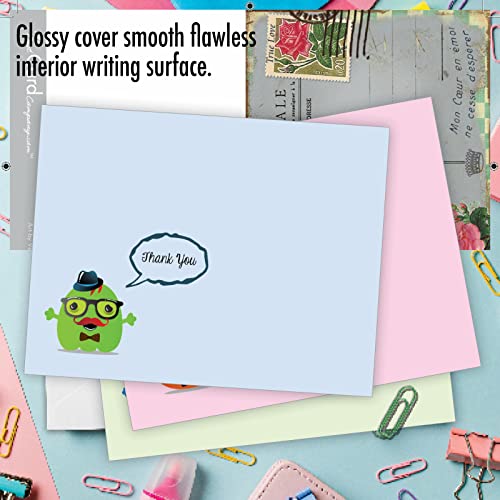 Image of The Best Card Company - Thank You and Gratitude Cards (Box of 10), All Occasions Note Cards, Stationery Set 4 x 5.12 inch- Hipster Monsters M2974