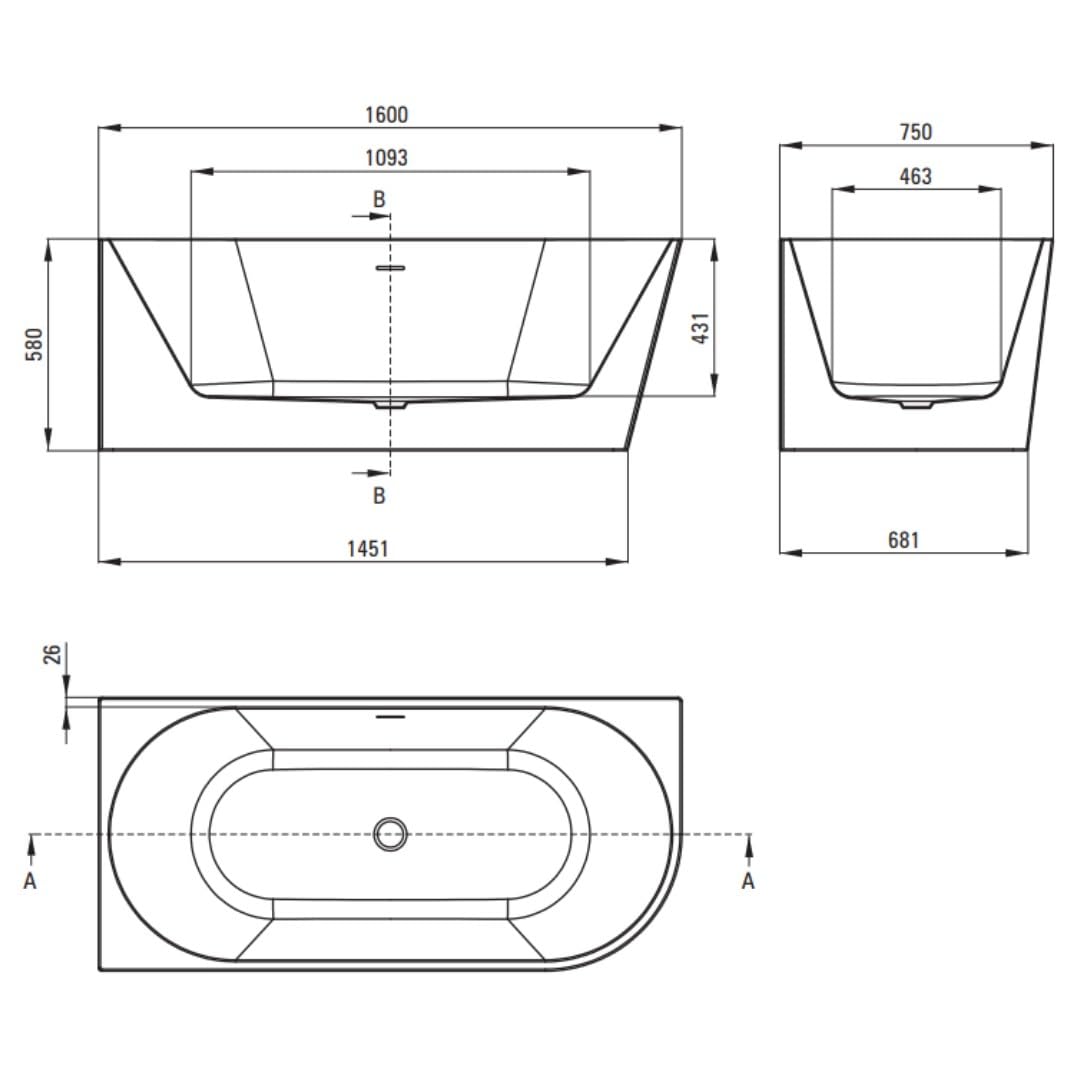 Vasca da bagno in acrilico bianco 160 cm con sifone - Delia