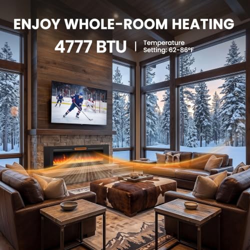 Image of Silonn 50″ Smart Electric Fireplace Heater, 4777 BTU Heat Output, WiFi App & Remote Control, Ultra-Slim Wall Mounted or Recessed Insert, 20 Flame Colors, Timer Setting for Cozy Warmth