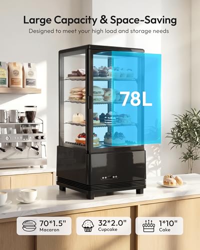 Image of Commercial Refrigerator Countertop , ETL Certified Refrigerated Display Case 2.8 Cu.Ft / 78L, LED Lighted Display Refrigerator with Double Glass, Auto Defrost, Air Cooling for Bakery, Cafe, Store