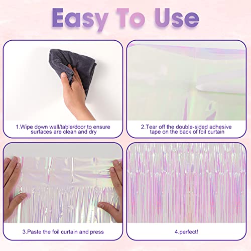 Image of Voircoloria 4 Pack Iridescent Transparent Foil Fringe Backdrop Curtains, Tinsel Streamers Birthday Party Decorations, Fringe Backdrop for Graduation, Baby Shower, Gender Reveal, Disco Party