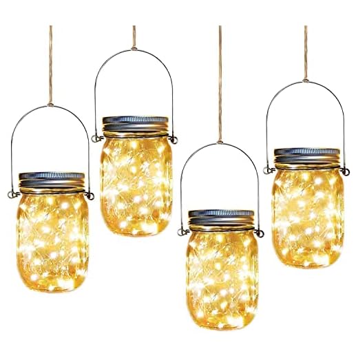 Aikeve Solar Mason Jar Lights,4 Pack 30 Led Starry Fairy String Hanging Jar Lights,Solar Lanterns for Outdoor Patio Party Garden Wedding Christmas Decorations Lights(Mason Jars/Handles Included)