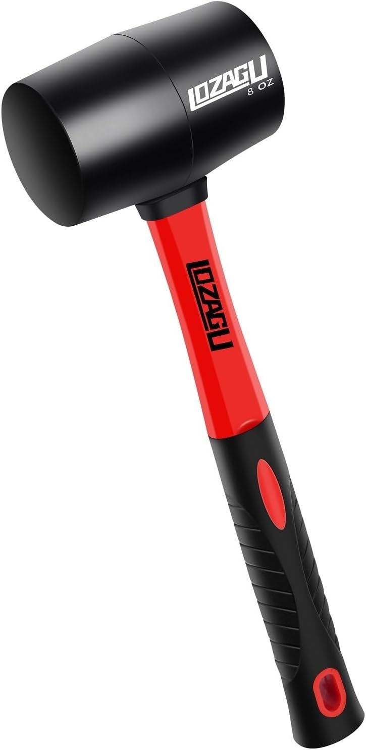 8oz Rubber Mallet Hammer, Fiberglass Handle, Rubber Mallet for Flooring, Tent Stakes, Woodworking, Camping, Soft Blow Tasks without Damage
