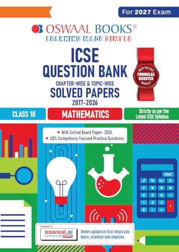 Image of Oswaal Class 10 ICSE Question Bank Mathematics (2017 - 2026) |For 2027 Exam Chapter-wise & Topic-wise with Competency Based Questions | Includes 2026 ... | Self-Assessment Papers | Practice Papers