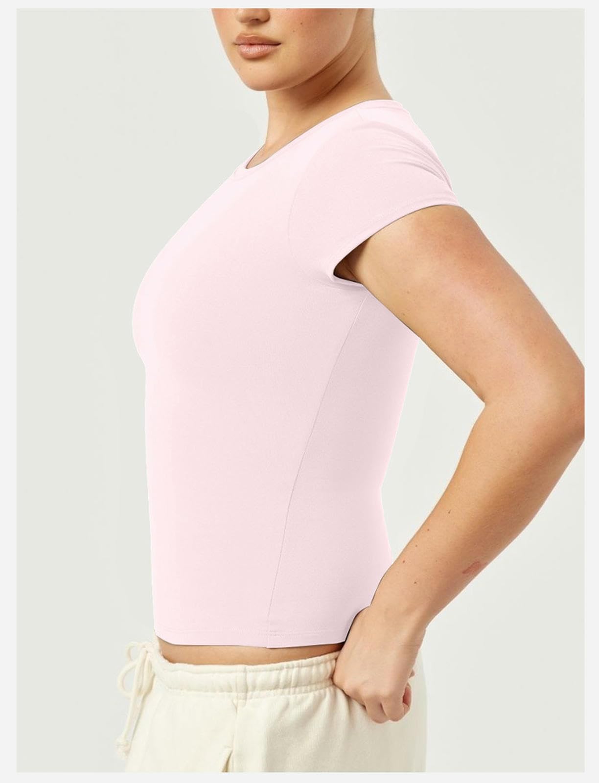 Damskie t-shirty podstawowe topy z krótkim rękawem, okrągły dekolt, slim fit, przycięta stylowa odzież uliczna