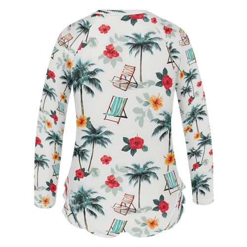 Palm Trees Beach Chairs Girls Long Sleeve Swimsuits One Piece Zipper Bathing Suit UPF 50+ Rashguard Swimwear3