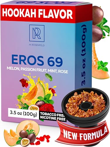 Shisha Hookah Flavors Nicotine Free EROS 69 - Mix of Melon, Passion Fruit, Mint, Rose Herba - 3.5 ounce - 100 Gram Tobacco Free Hookah Shisha - Shisha Hookah Flavors