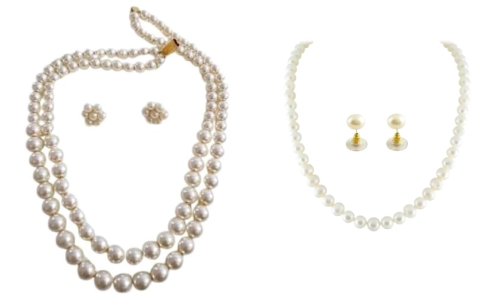 Pack of-2 White Pearl Necklace Moti Mala with matching Pearl Studs Earrings for Women and Girls (B0CYD5XTKH) Amazon Price History, Amazon Price Tracker