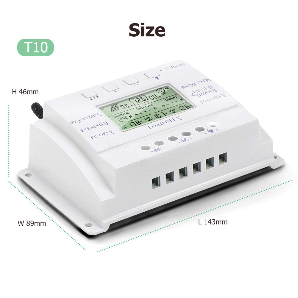 SolaMr 10A Régulateur de Charge Solaire 12V/24V Tension D'identification Automatique Régulateur D'intelligence de Panneau Solaire avec Écran LCD - T10