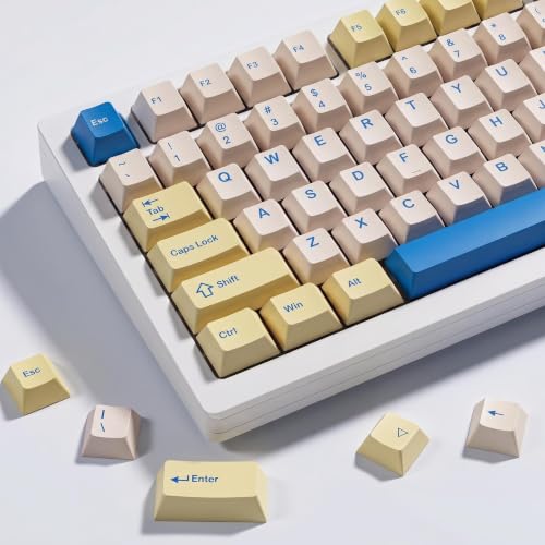126 Keys Double Shot Keycaps Set, PBT Custom Cherry Profle Keycaps, Yellow and Blue Style Keycap Set for Mechanical Keyboard 60% 65% 75% 87% 96% 104% Layout, MX Switches