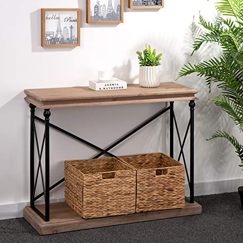 Glitzhome Farmhouse Console Table Rustic 2-Tier Sofa Accent Table Vintage Entryway Table With Open Shelf Wood Metal Hallway Table For Living Room Corridor Foyer Office, 42” #TOP5