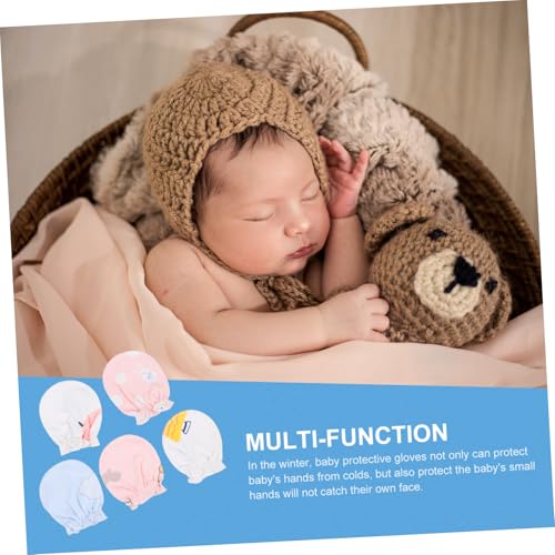 SAFIGLE 5Pairs Newborn Cotton Protective Mitts Comfortable Scratch Resistant Gloves for Boy Girl Moisture Absorbing Durable Winter Mittens2