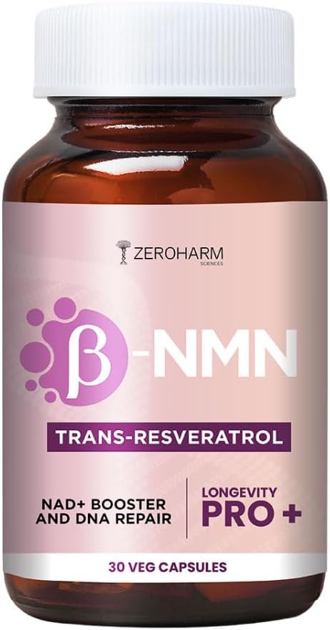 - ZEROHARM NMN + Trans-Resveratrol 500 mg | High-Purity 99.5% NMN | Supports Healthy Aging, Cellular Energy, NAD+ Levels, Skin Health, Joint Support, Antioxidant | For Men & Women - 30 Veg Capsules