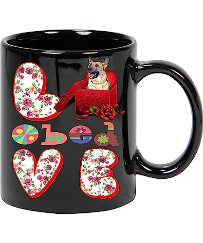Coffee Mug Custom Dog Mug Love Obed Name Custom Dog Mug German Shepherd Dog Coffee Cup Personalized Mug with Name, Custom Pet Birthday Gift for German Shepherd Dog Lover 11oz Black Mug 128592