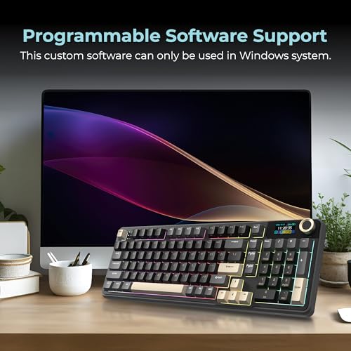 Image of Rosewill Neon S96 Wireless Mechanical Gaming Keyboard, 98-Key Layout w /Volume Knob, Bluetooth / 2.4GHz / USB-C, Hot-Swappable Red Switches, RGB Backlit, 3750mAh Battery, Windows & macOS, Black