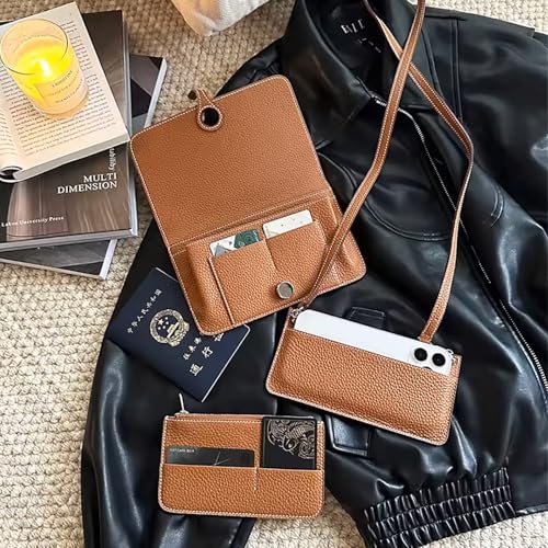 3-in-1 Long Women's Wallet Large Capacity - Cow Leather Organizer with Phone Pocket, Zippered Compartments (Orange-B)2