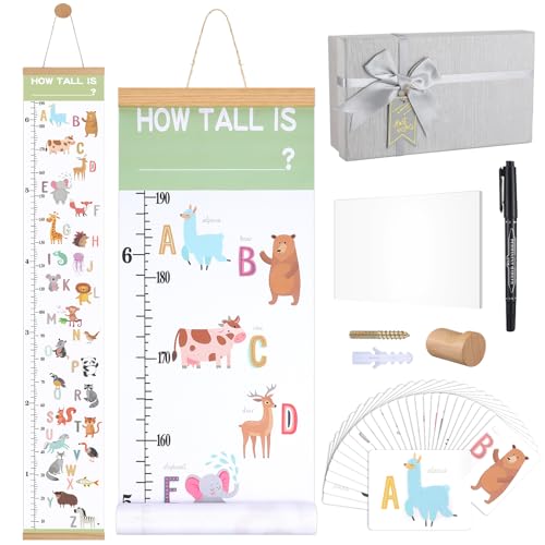 MotiMind Kids Personalized Growth Height Chart Baby Growth Chart Wall 6.56 ft Height Ruler Safari Animals Alphabet Canvas Removable with Custom Name for Jungle Theme Nursery Decor Baby Bedroom