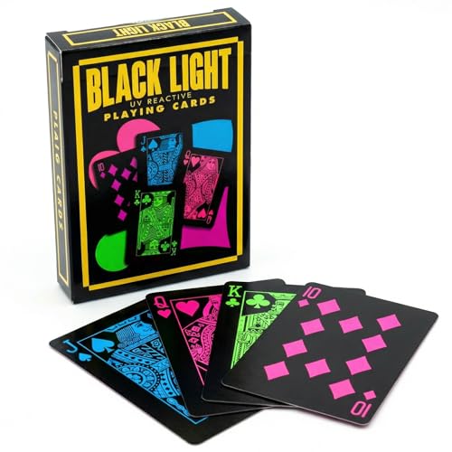 Funwares UV Black Light Playing Cards by Island Dogs Neon Fluorescent Glow Deck for Black Light Games Glow in the Dark Playing Cards Parties Unique Cards Durable Great Gift for Collectors