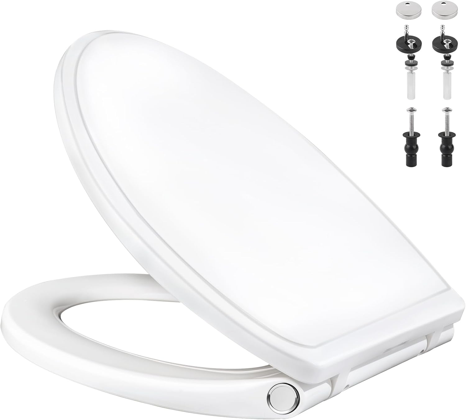 iFealClear Elongated Toilet Seat with Cover, Oval Toilet Seat with Metal Toilet Bolts, Compatible with Kohler, American Standard, TOTO, One-click Release, Soft Close, Universal Fit, White
