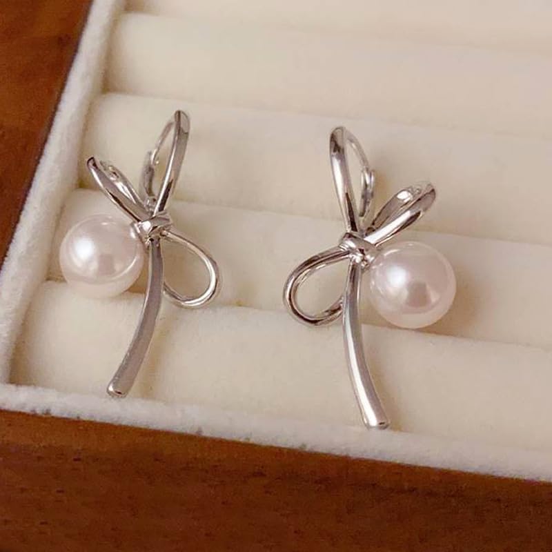 Pearl Bow Earrings for Women Gold Bow Earrings Bow Pearl Stud Earrings Pearl Bowknot Statement Earrings Jewelry Gifts for Women - Image 6