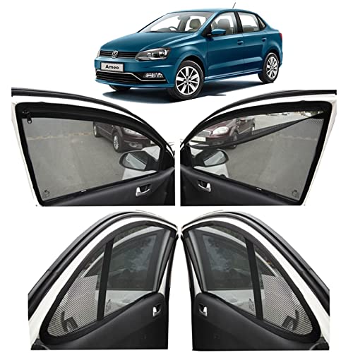 Image of Autofact Magnetic Car Sunshades Compatible with Volkswagen Ameo (Set of 4) - Easy Installation, UV Protection, Keeps Car Cool (Front 2 with Zippers for Easy Access, Rear 2 Without Zippers)