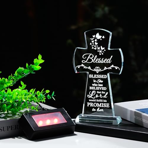 Image of Qianwei Crystal Cross Blessed Inspirational Gift for Women - Religious Catholic Baptism Communion Confirmation Gift - Colorless - Tabletop Decor