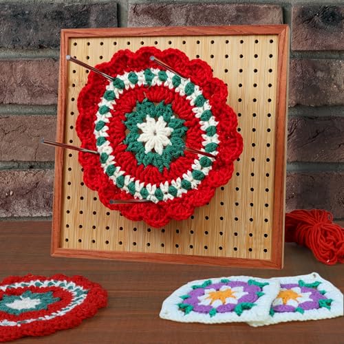 Image of HHSarioneiro 7.8 inch Crochet Blocking Board with 16 Pins /Pegs, Granny Square Blocking Boards for Crochet Projects, Wooden Crocheting Accessories Gifts for Crocheters