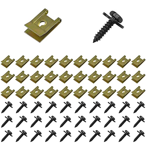 DDHOMIN 60 PCS Car Screw Tabs,U Type Body Panel Screw Clips,Undertray Screws,Auto Body Fender Screws